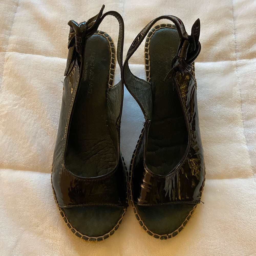 Barely worn super cute black leather wedges